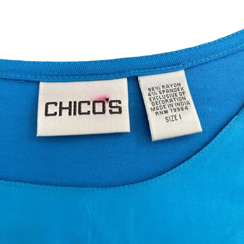 Chico's Women's Teal Sequin LS Top Blouse, Size 1 (US S) - Picture 3 of 7